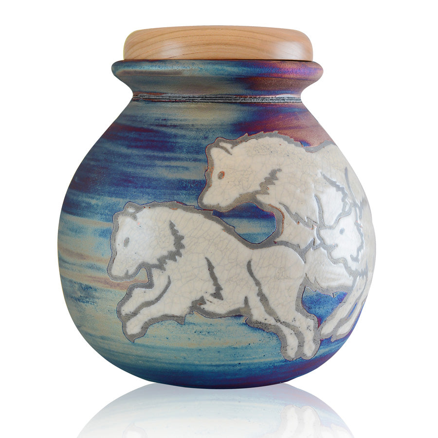 Spirit Wolves Raku Urn