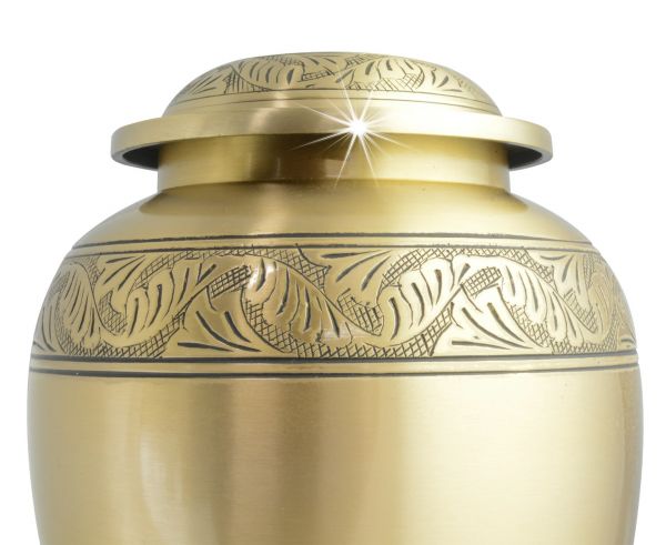 Gleaming Feather Brass Urn